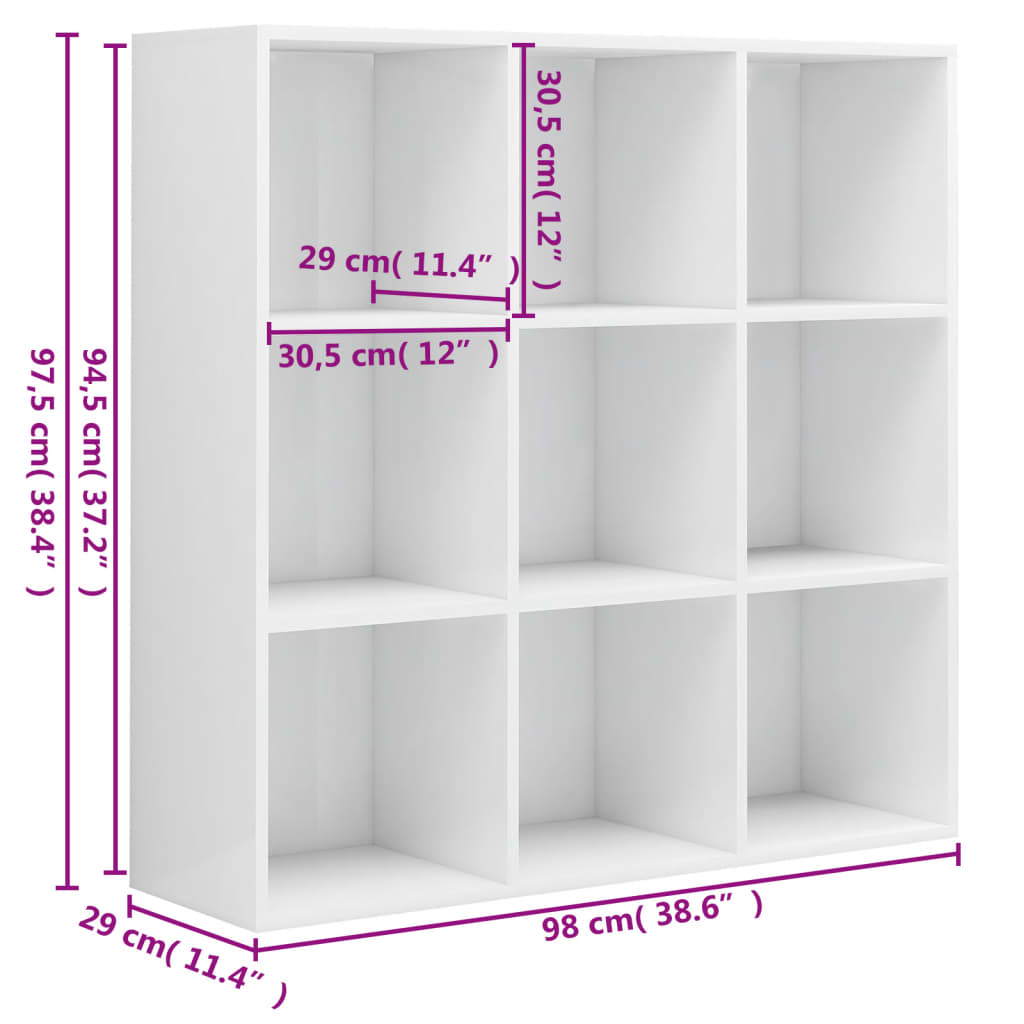 Bücherregal Hochglanz-Weiß 98x29x97,5 cm Holzwerkstoff