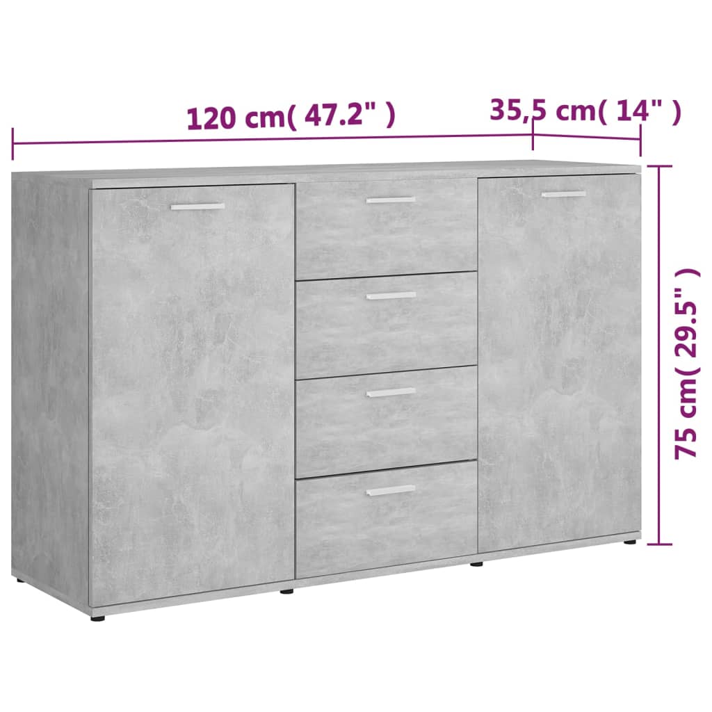 Sideboard Betongrau 120x35,5x75 cm Holzwerkstoff