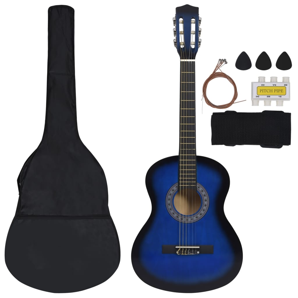 8-tlg. Klassikgitarren-Set für Anfänger Blau 3/4 36"