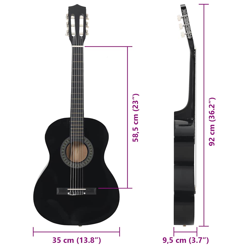 Chitarra classica per principianti e bambini, nera, misura 3/4, 36"