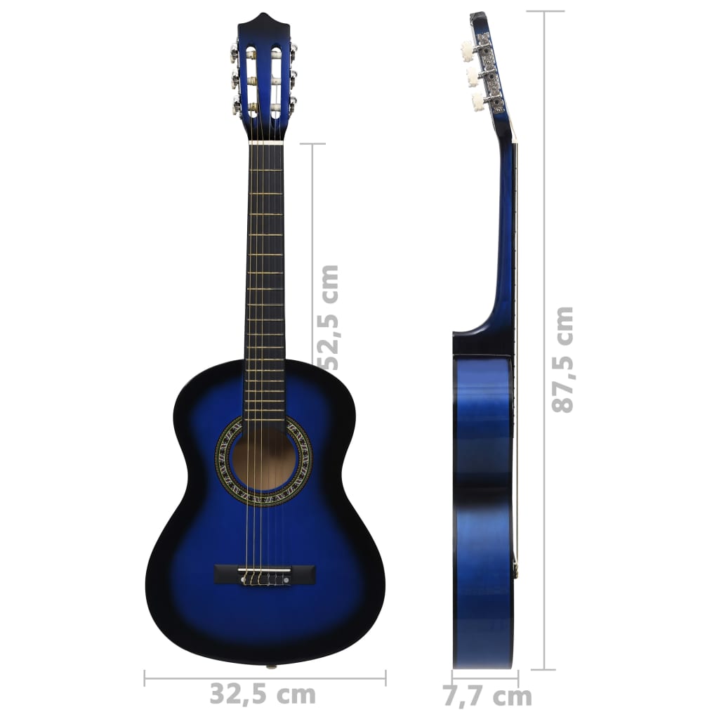 Set di chitarra classica da 8 pezzi per principianti, blu, 1/2" (34")