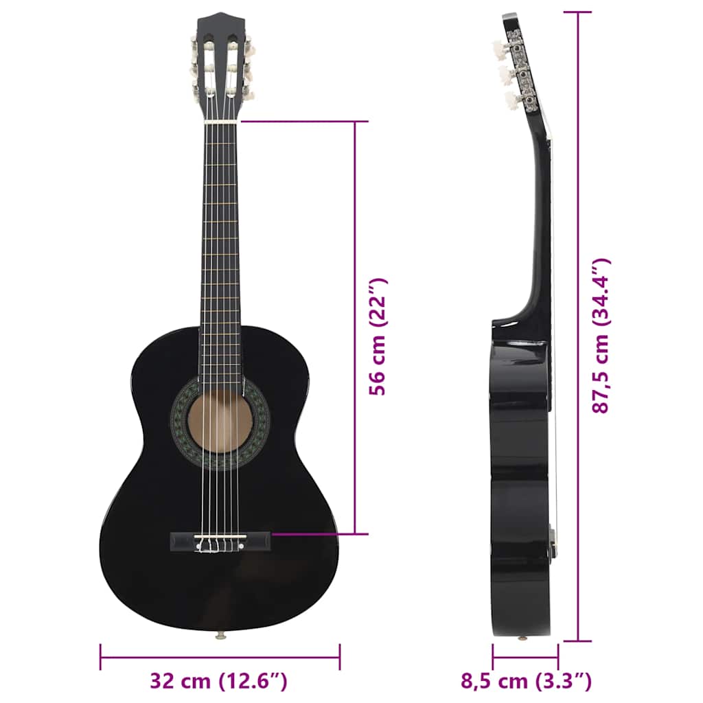 Chitarra classica per principianti e bambini, nera, misura 1/2, 34"