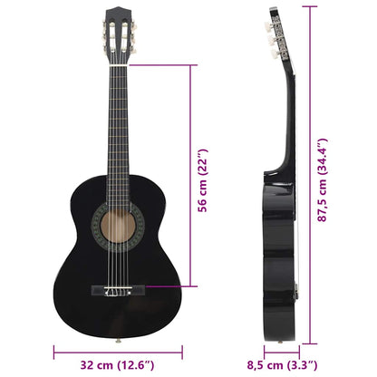 Chitarra classica per principianti e bambini, nera, misura 1/2, 34"