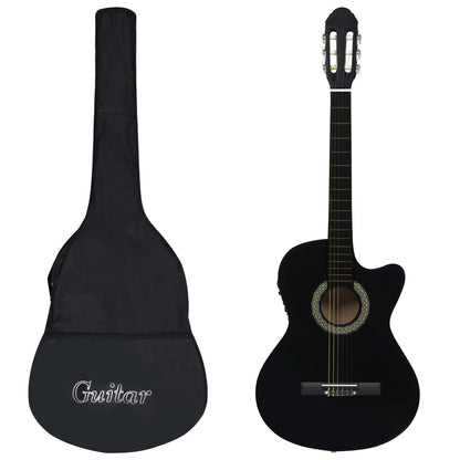 12-tlg. Western Gitarren-Set mit Equalizer und 6 Saiten Schwarz