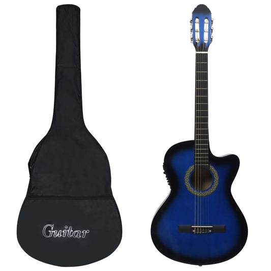 12-tlg. Western Gitarren-Set mit Equalizer und 6 Saiten Blau