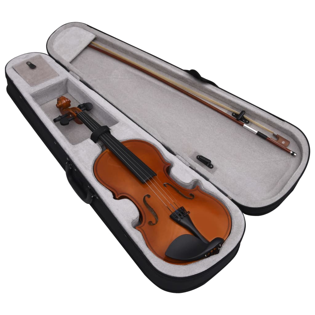 Violine Komplettset mit Bogen und Kinnhalter Dunkles Holz 4/4