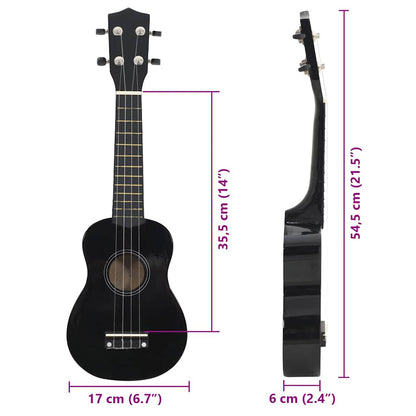 Sopran-Ukulele-Set mit Tasche für Kinder Schwarz 21"
