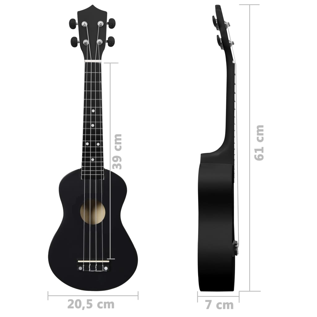 Sopran-Ukulele-Set mit Tasche für Kinder Schwarz 23"