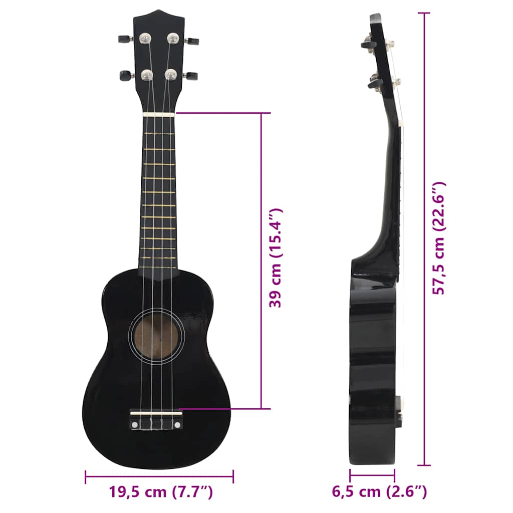 Sopran-Ukulele-Set mit Tasche für Kinder Schwarz 23"