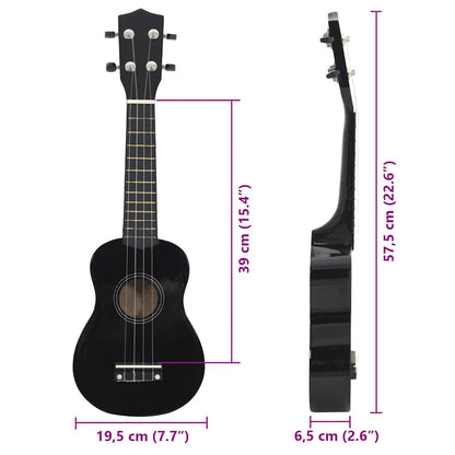 Sopran-Ukulele-Set mit Tasche für Kinder Schwarz 23"