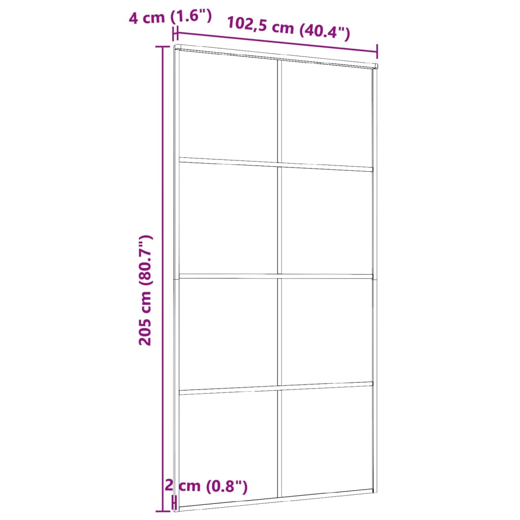 Schiebetür Aluminium und ESG Glas 102,5x205 cm Schwarz