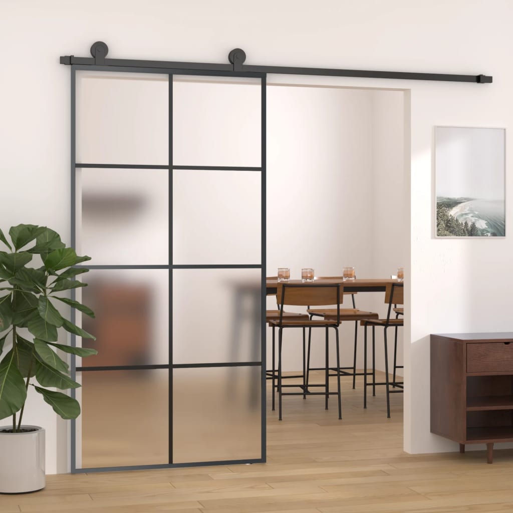 Schiebetür Aluminium und ESG Glas 102,5x205 cm Schwarz