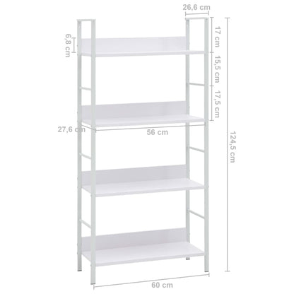 Bücherregal 4 Regalböden Weiß 60×27,6×124,5 cm Holzwerkstoff