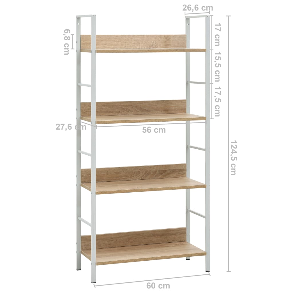 Bücherregal 4 Regalböden Eiche 60×27,6×124,5 cm Holzwerkstoff