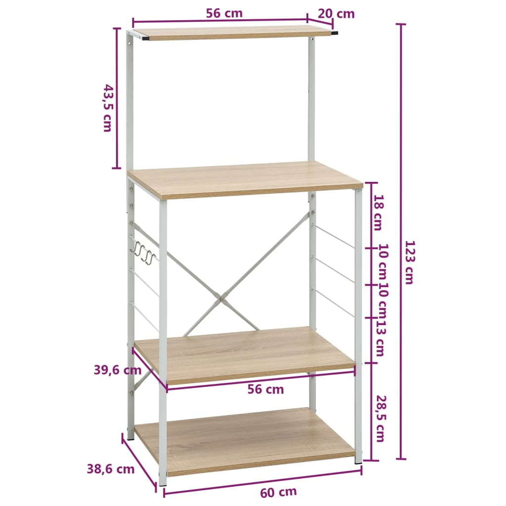 Mikrowellenregal Weiß Eiche-Optik 60x39,6x123 cm Holzwerkstoff