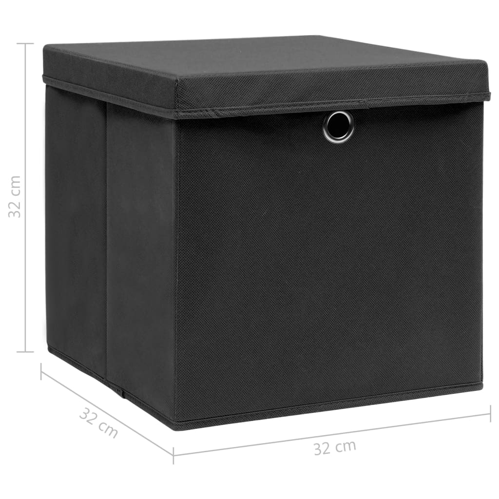 Aufbewahrungsboxen mit Deckeln 10 Stk. Schwarz 32x32x32cm Stoff