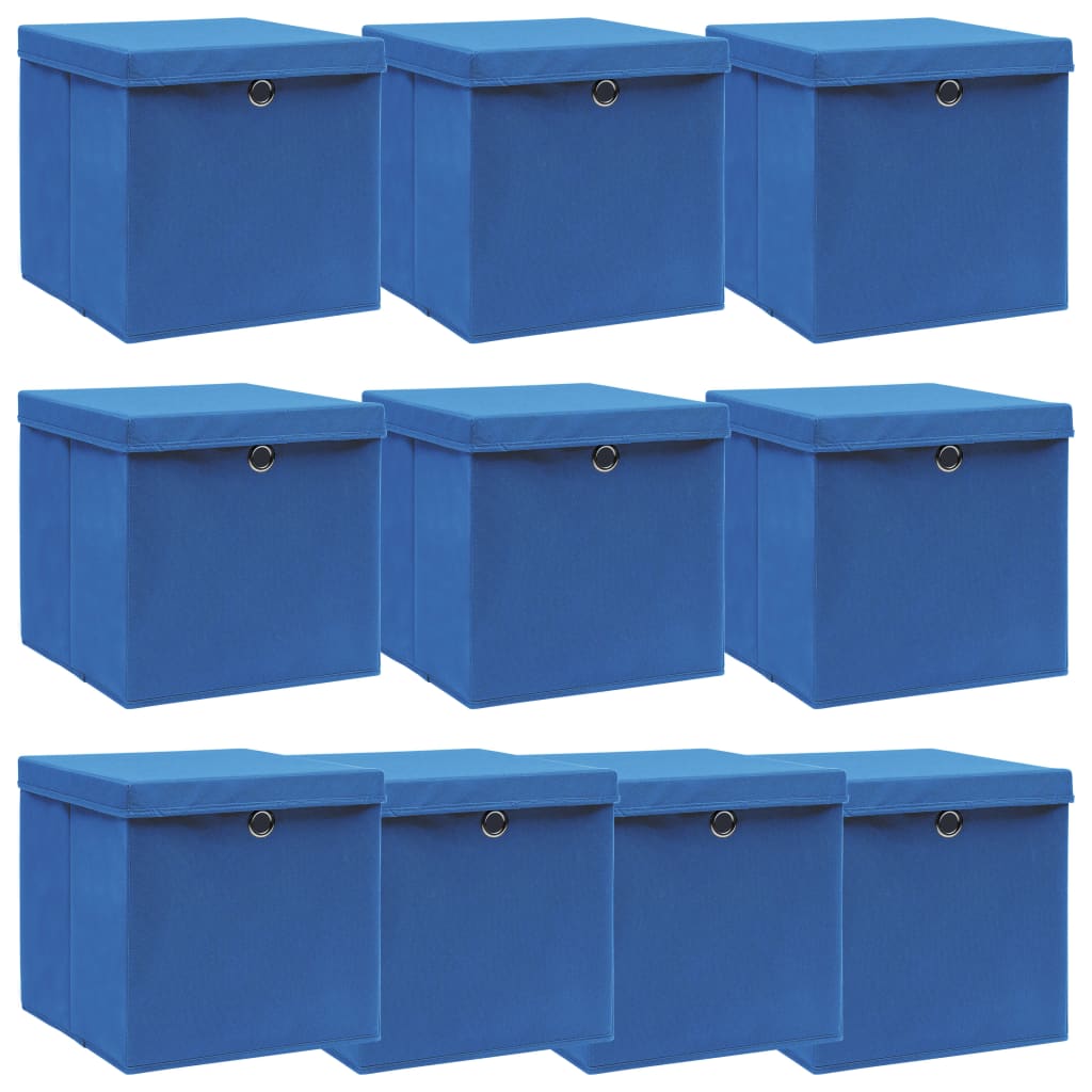 Aufbewahrungsboxen mit Deckeln 10 Stk. Blau 32x32x32 cm Stoff