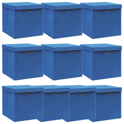 Aufbewahrungsboxen mit Deckeln 10 Stk. Blau 32x32x32 cm Stoff