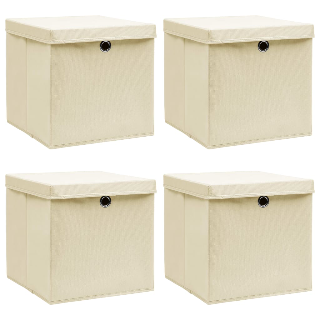 vidaXL Aufbewahrungsboxen mit Deckel 4 Stk. Creme 32x32x32 cm Stoff