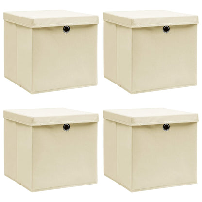 vidaXL Aufbewahrungsboxen mit Deckel 4 Stk. Creme 32x32x32 cm Stoff