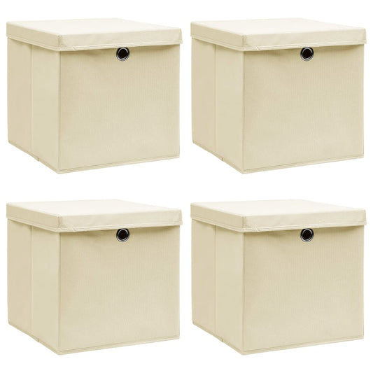 vidaXL Aufbewahrungsboxen mit Deckel 4 Stk. Creme 32x32x32 cm Stoff