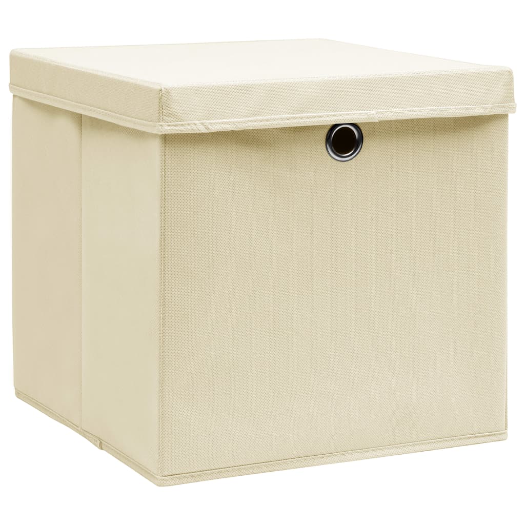 vidaXL Aufbewahrungsboxen mit Deckel 4 Stk. Creme 32x32x32 cm Stoff