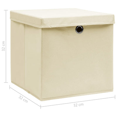 vidaXL Aufbewahrungsboxen mit Deckel 4 Stk. Creme 32x32x32 cm Stoff