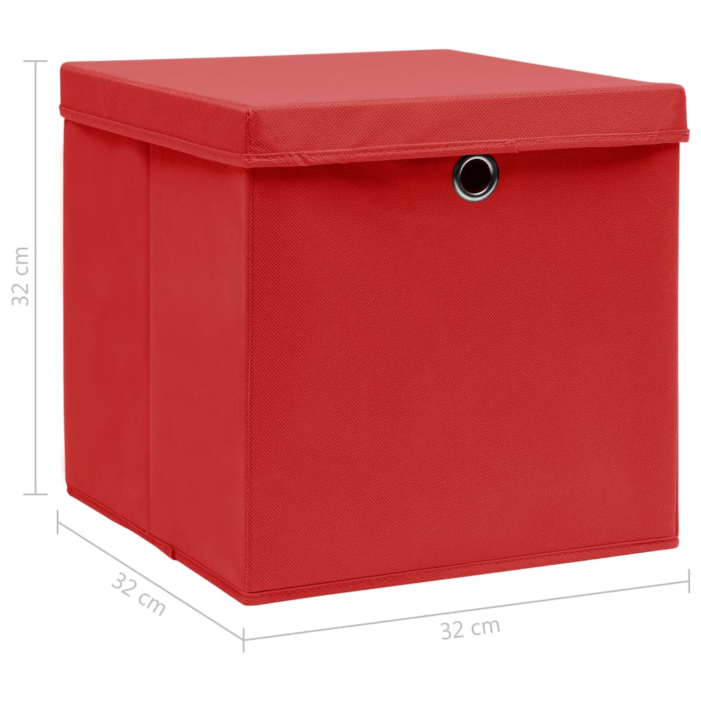 Aufbewahrungsboxen mit Deckeln 4 Stk. Rot 32x32x32 cm Stoff