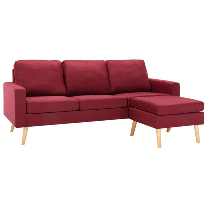 3-Sitzer-Sofa mit Hocker Weinrot Stoff