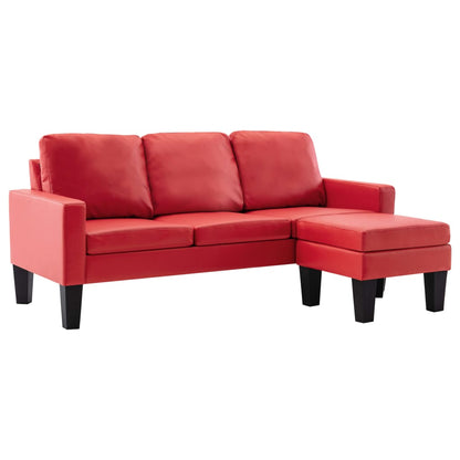 3-Sitzer-Sofa mit Hocker Rot Kunstleder