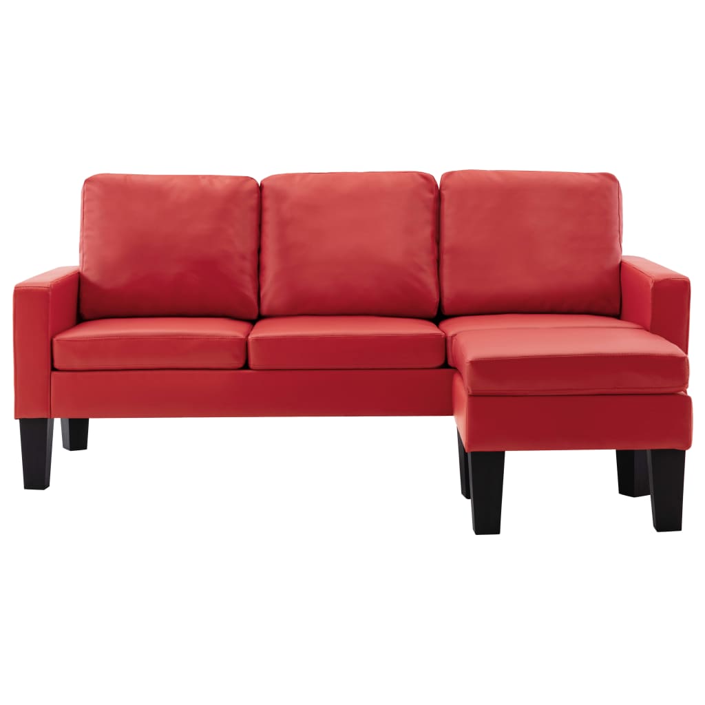 3-Sitzer-Sofa mit Hocker Rot Kunstleder