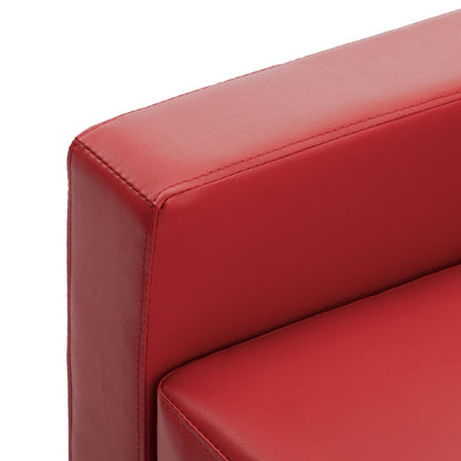 3-Sitzer-Sofa mit Hocker Rot Kunstleder