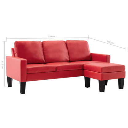 3-Sitzer-Sofa mit Hocker Rot Kunstleder