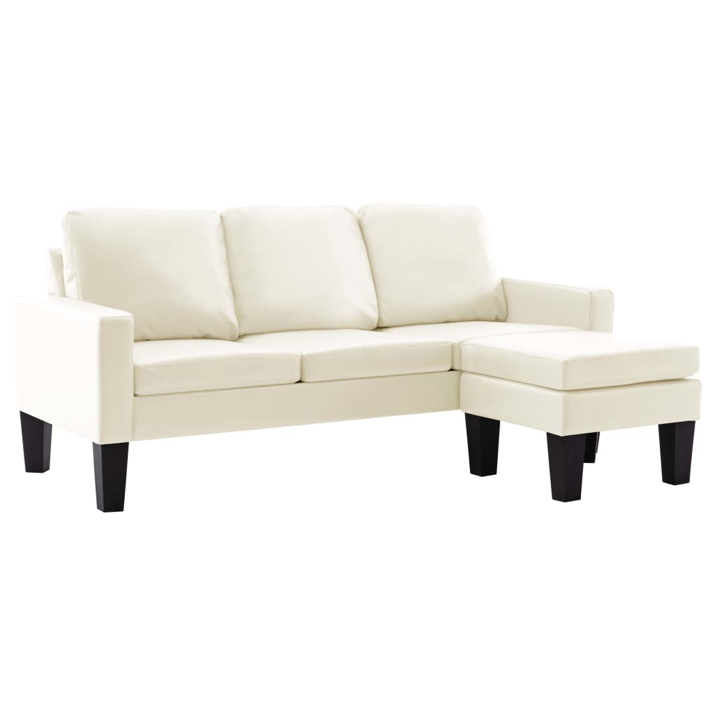 3-Sitzer-Sofa mit Hocker Creme Kunstleder