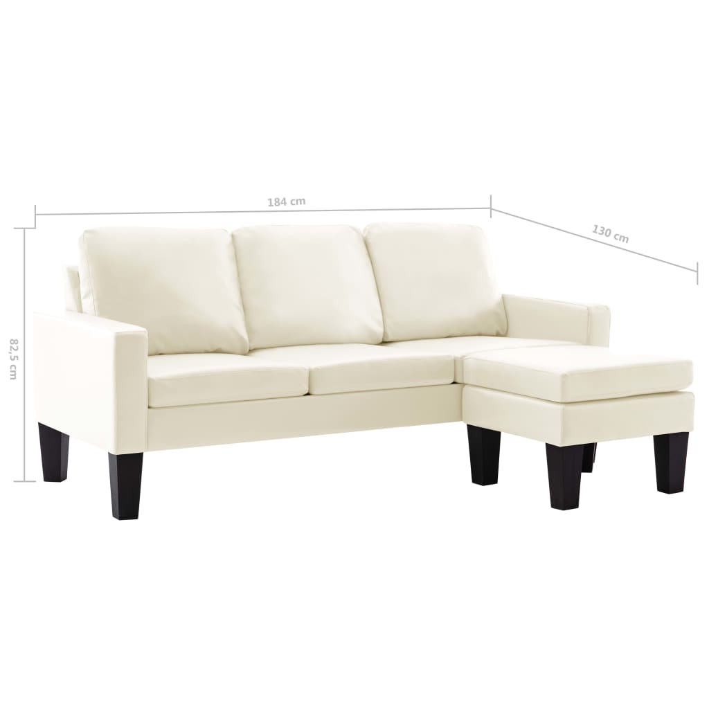 3-Sitzer-Sofa mit Hocker Creme Kunstleder