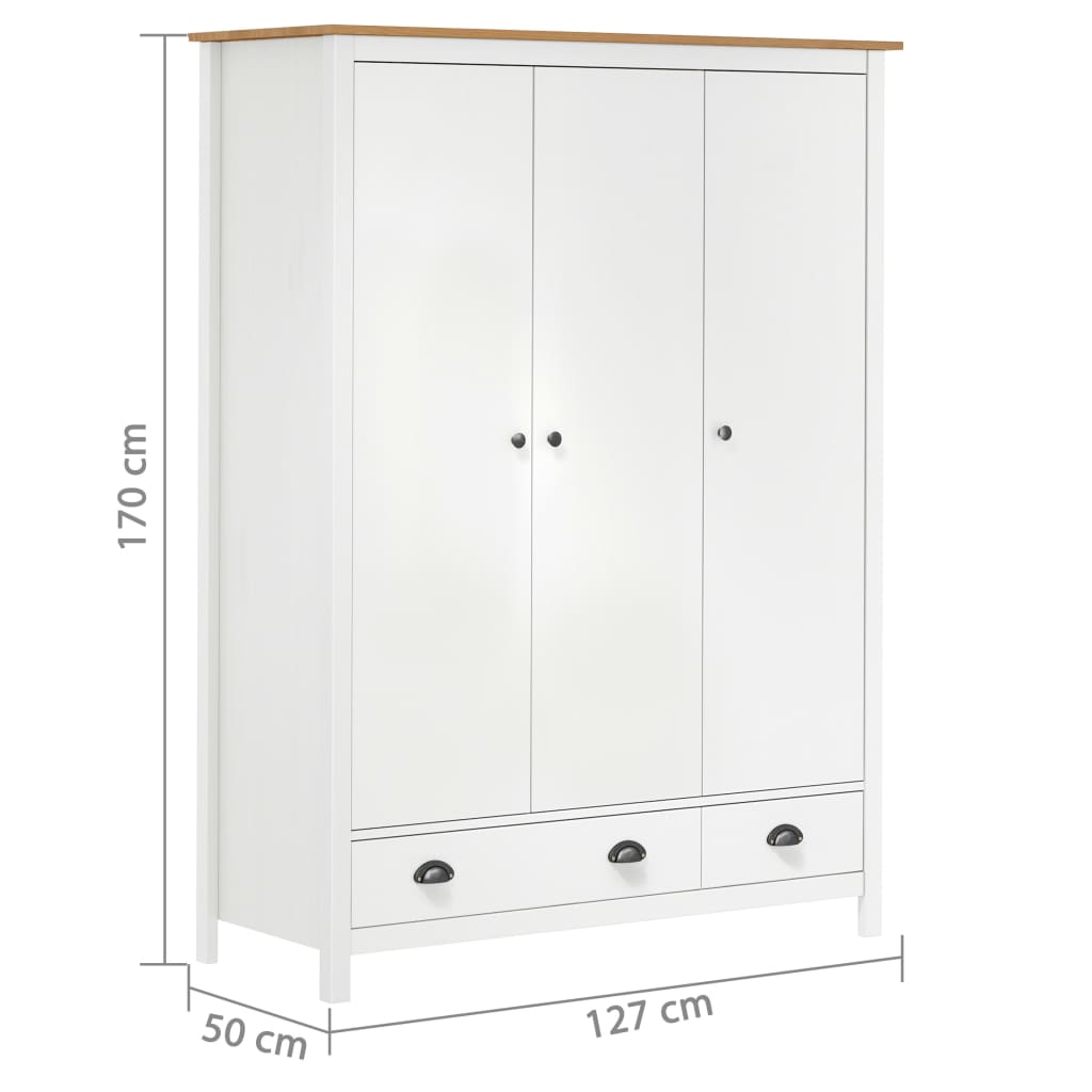 Kleiderschrank mit 3 Türen Hill Weiß 127x50x170 cm Kiefernholz