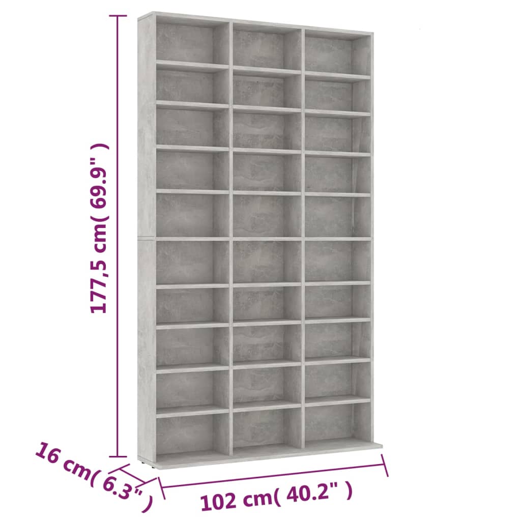 CD-Schrank Betongrau 102x16x177,5 cm Holzwerkstoff