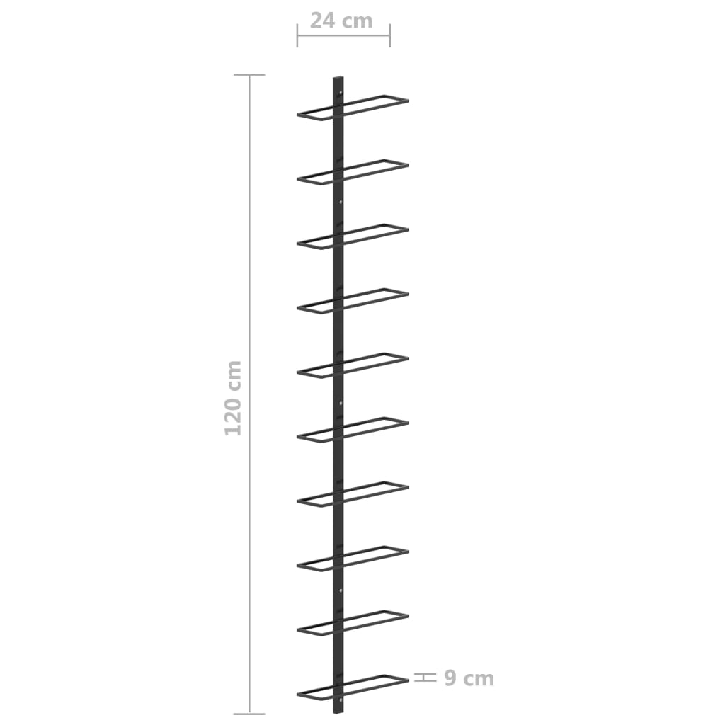 Wand-Weinregal für 10 Flaschen Schwarz Metall