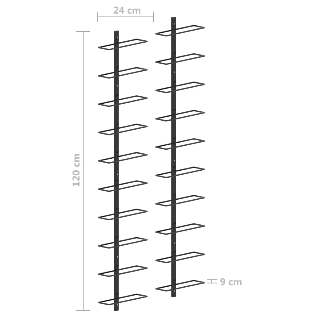 Wand-Weinregale für 20 Flaschen 2 Stk. Schwarz Metall