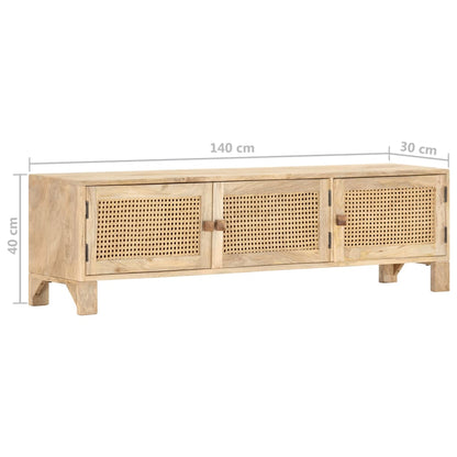 TV-Schrank 140x30x40 cm Mango Massivholz und Rohrgeflecht