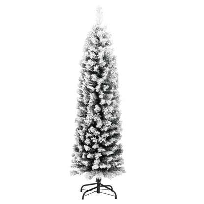 Künstlicher Weihnachtsbaum Schlank mit Schnee Grün 150 cm PVC