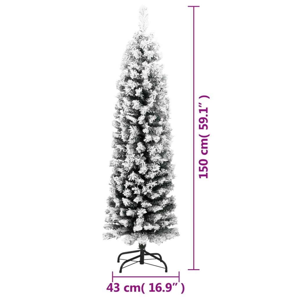 Künstlicher Weihnachtsbaum Schlank mit Schnee Grün 150 cm PVC