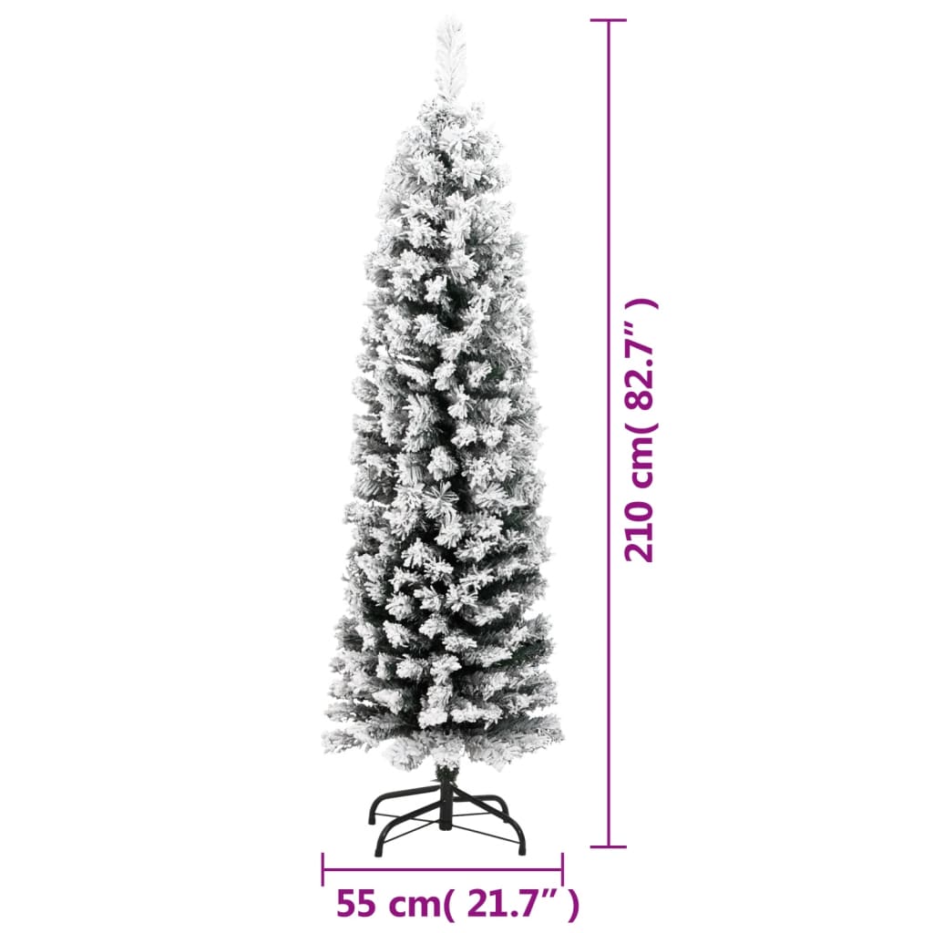 Künstlicher Weihnachtsbaum Schlank mit Schnee Grün 210 cm PVC