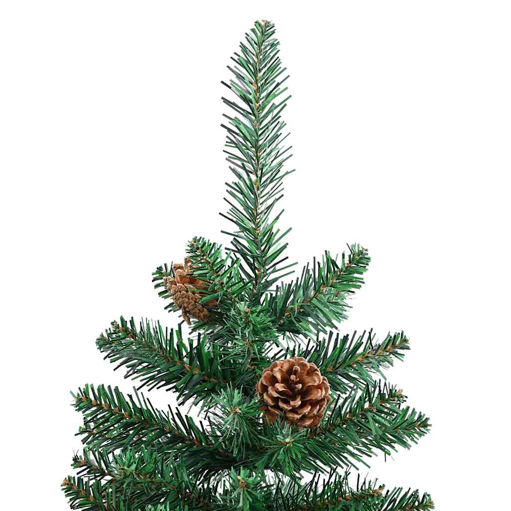 Weihnachtsbaum Schlank mit Echtholz und Zapfen Grün 150 cm PVC