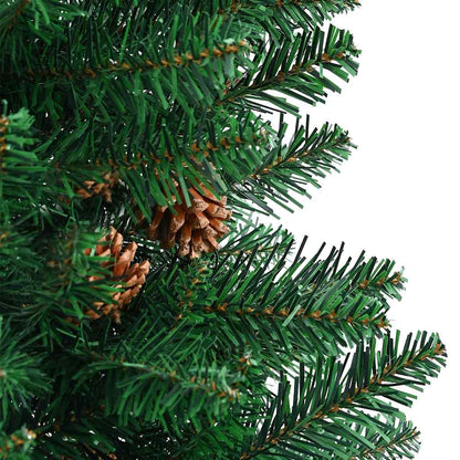 Albero di Natale sottile con vero legno e pigne, verde, 210 cm, PVC