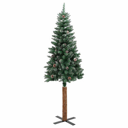 Weihnachtsbaum Schlank mit Echtholz und Schnee Grün 150 cm