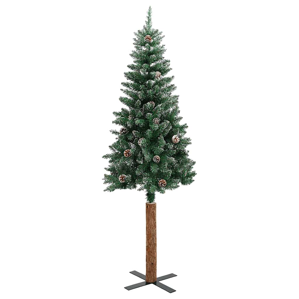 Albero di Natale sottile con vero legno e neve, verde, 180 cm