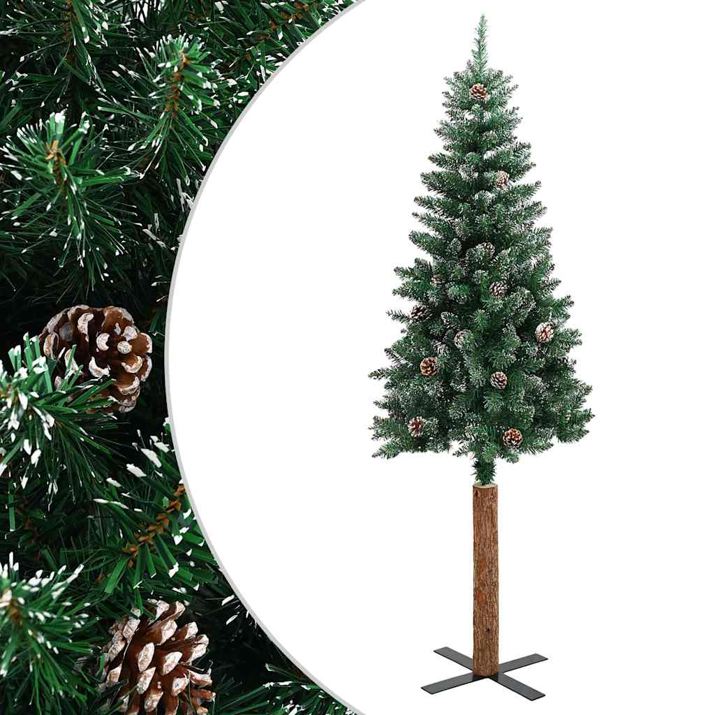 Weihnachtsbaum Schlank mit Echtholz und Schnee Grün 210 cm