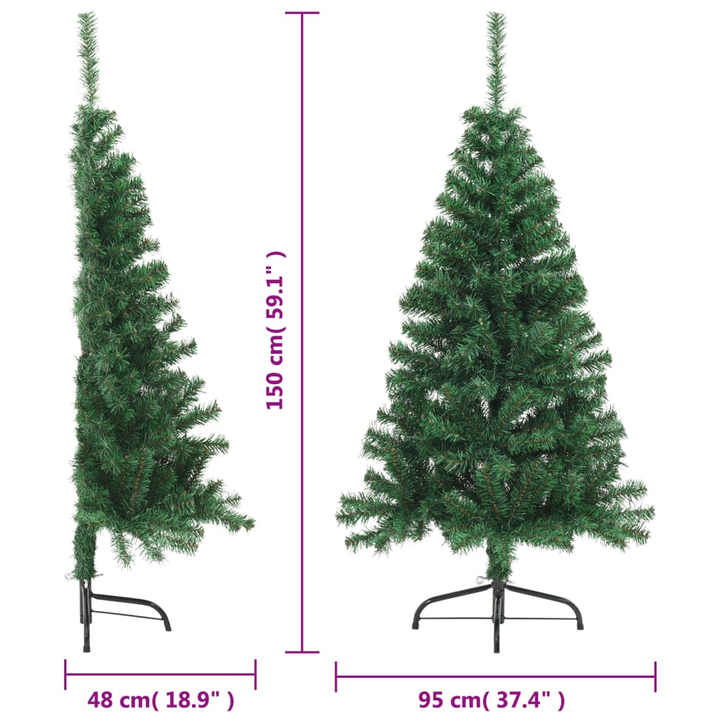 Künstlicher Halb-Weihnachtsbaum mit Ständer Grün 150 cm PVC