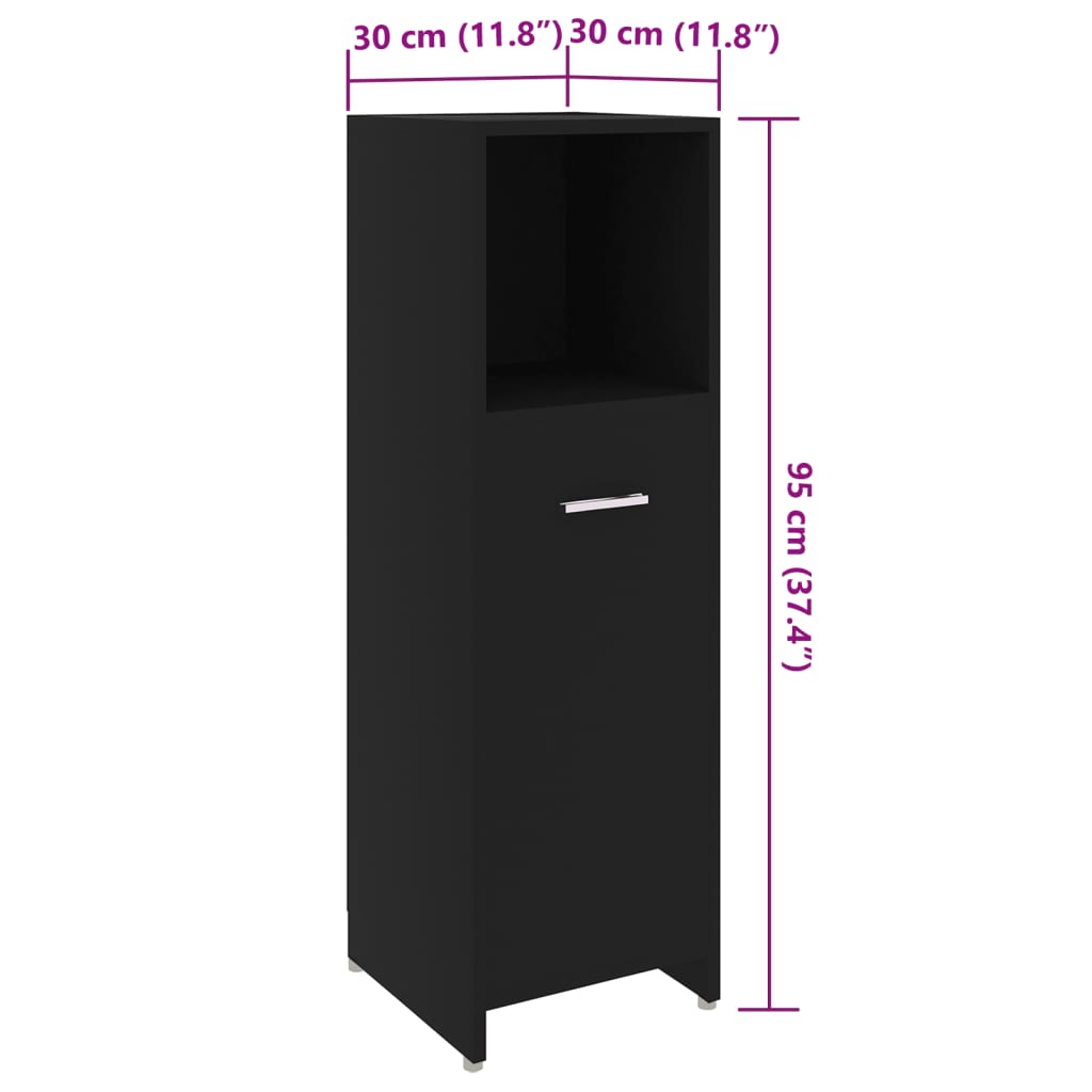 Badezimmerschrank Schwarz 30x30x95 cm Holzwerkstoff